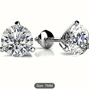 1 Pair 7mm Round Cubic Stud Screw Back Earrings